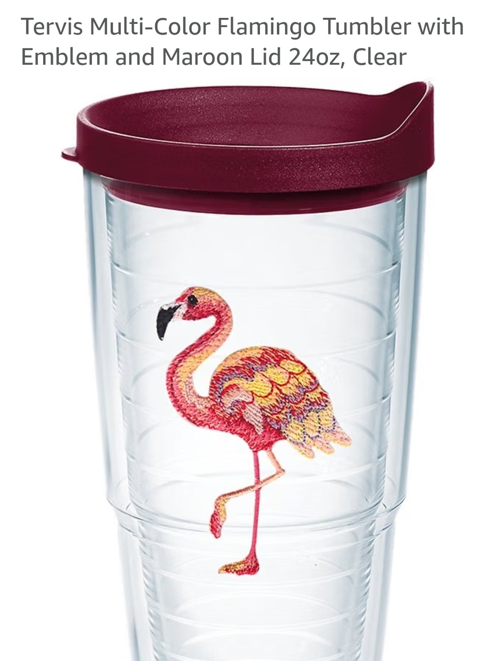 tervis Clear Tumbler with Maroon Lid and Multi-Color Flamingo